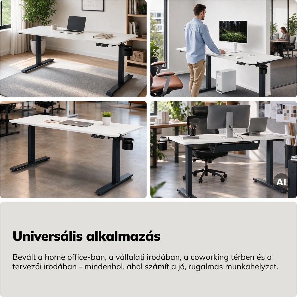 Elektromos íróasztal magasságállítással ergonomikus antracit-fehér, 1600x800 mm: ARIA