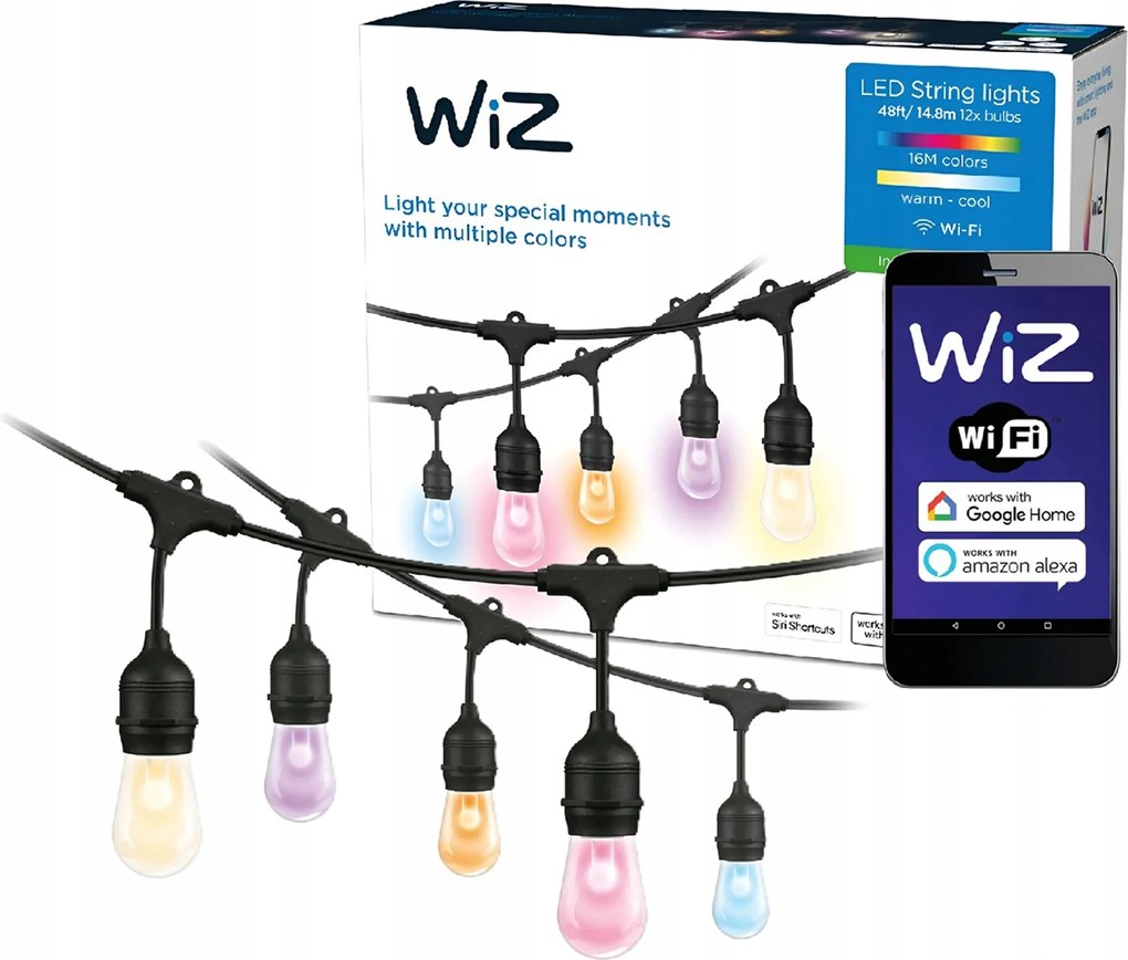 Kerti girland Kültéri 15m Rgb Cct Smart WiFi WiZ alkalmazás