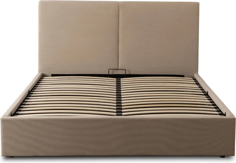 Ágy 140x200 cm méretben, ágyneműtartóval, bézs színben, kordbársony kárpittal MARSYLIA