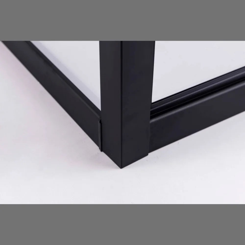 Stuxi Torino Black 120x100 aszimmetrikus szögletes nyílóajtós zuhanykabin 6 mm vízlepergető biztonsági üveggel, matt fekete elemekkel, 200 cm magas