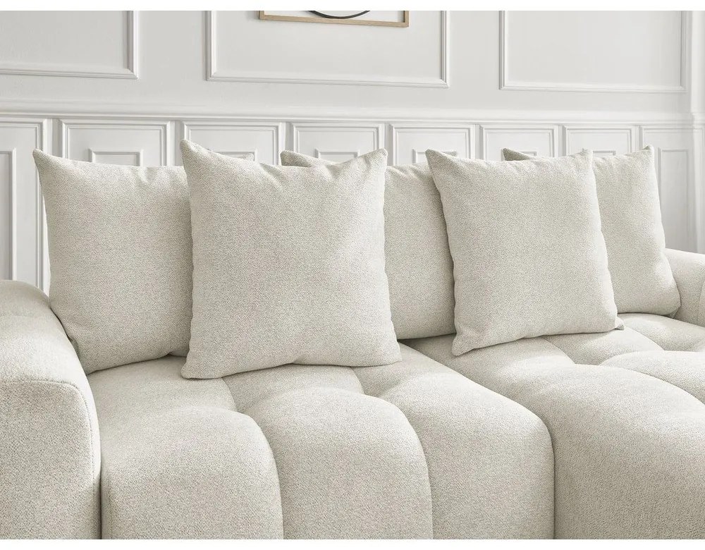 Fehér zsenília kinyitható-tárolóhelyes sarokkanapé (jobb oldali-heverő résszel) Roxelane – Bobochic Paris