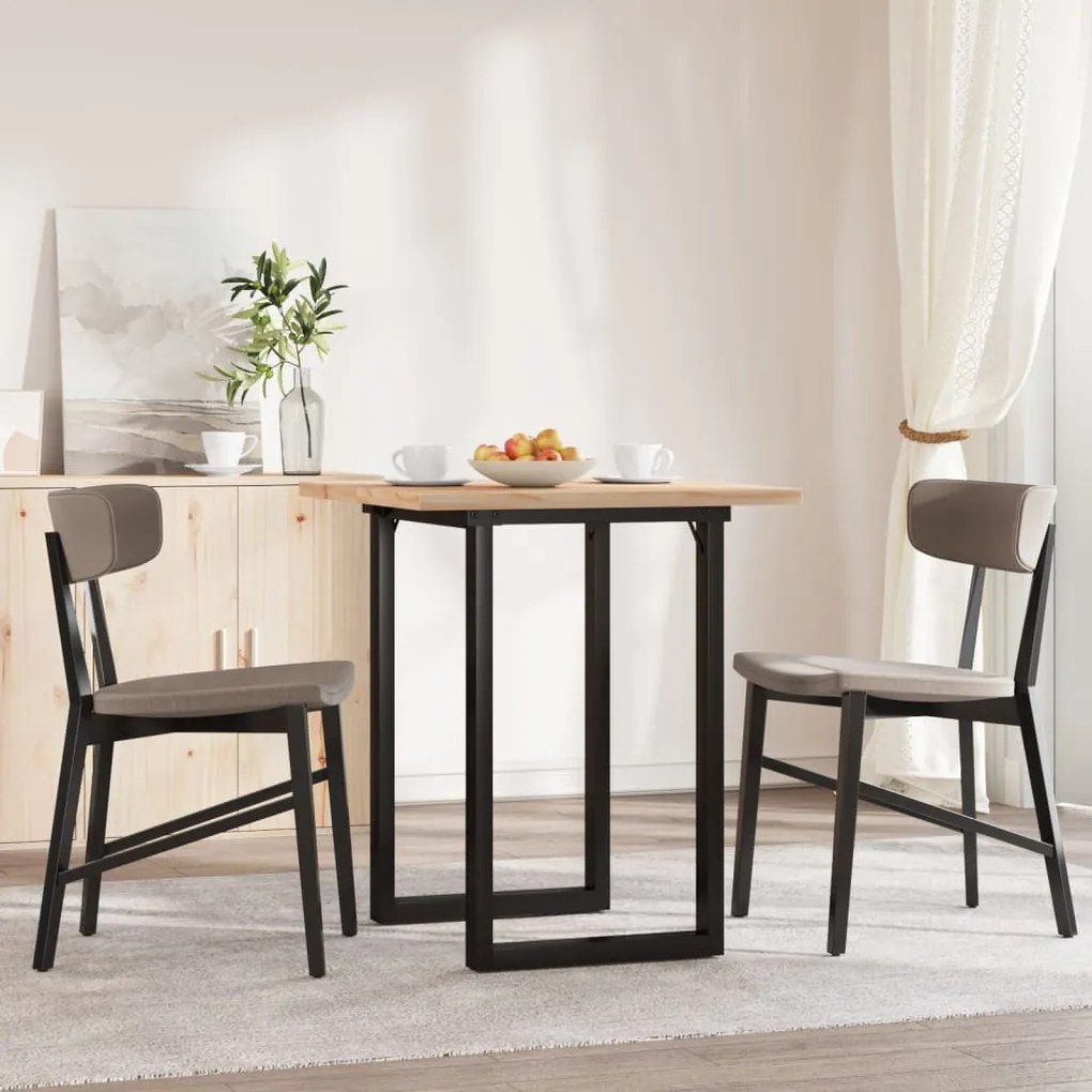 Tömör fenyőfa és acél étkezőasztal O-vázzal 70x70x75,5 cm
