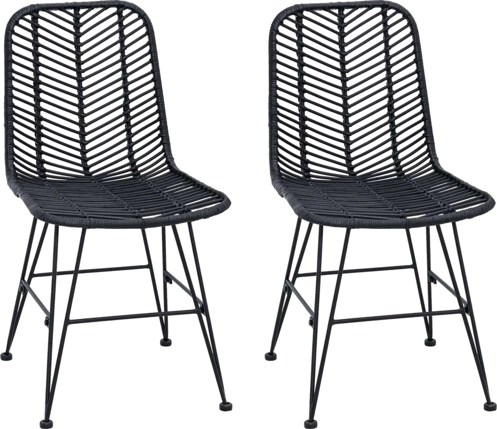 vidaXL Étkezőszék 2 pcs Fekete 44 x 47 x 85 cm Rattan és Vas