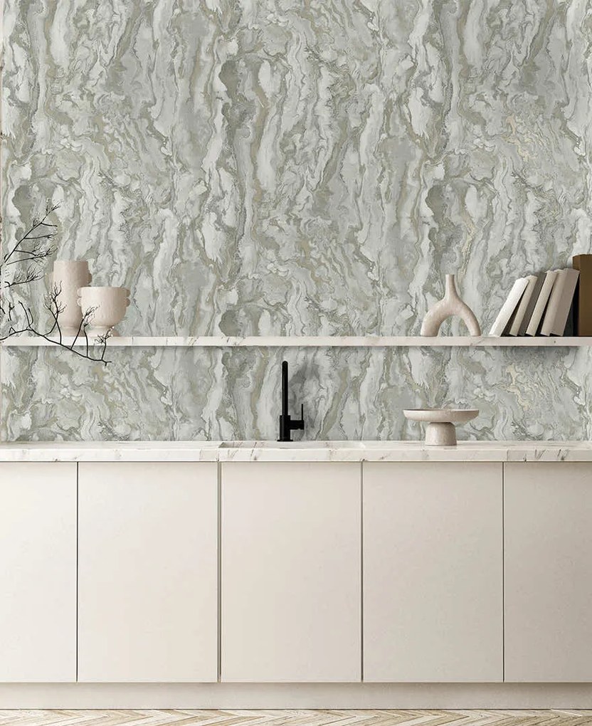 Holden Decor Essence Thassos Marble szürke márvány mintás fémhatású vlies tapéta – 66333