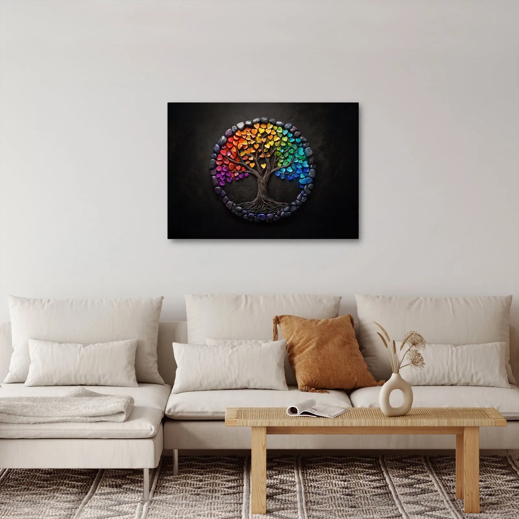 Kép – Fa színes szívekkel (70x50 cm)