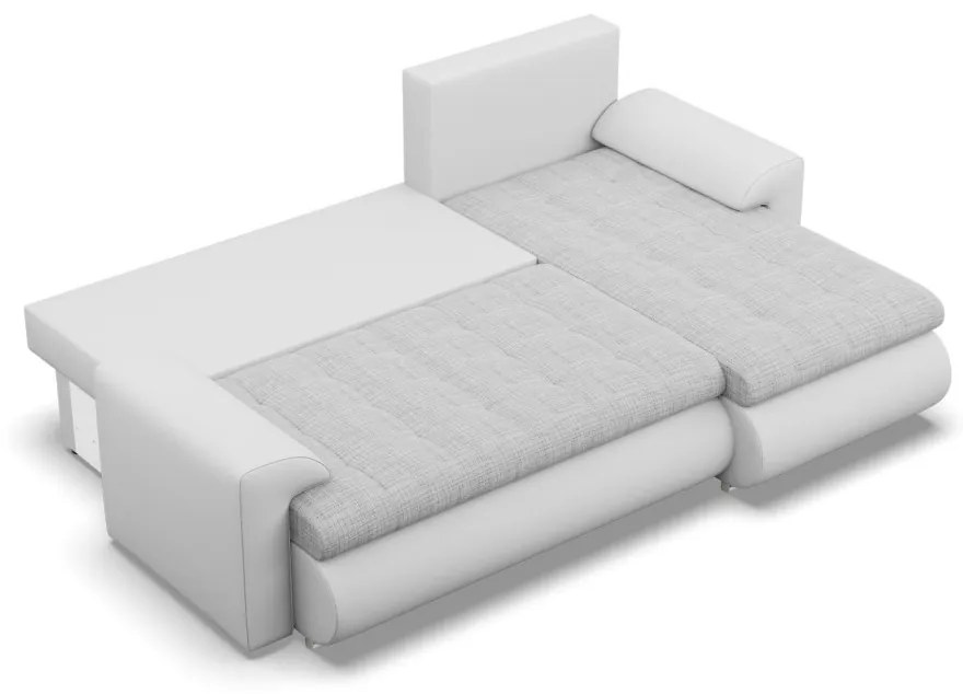 Tokio sarokkanapé, 2 ágyneműtartóval, fonott + műbőr, jobboldali, szürke - fehér