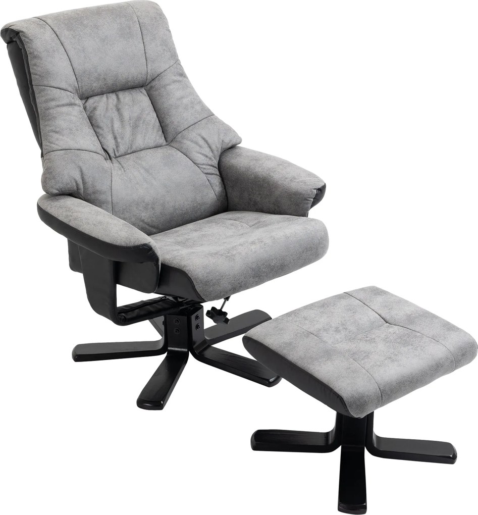 HOMCOM Fotel lábtartóval, Forgatható TV Fotel, Dönthető Funkcióval, Kibővített Fotel Nappaliba, Hálószobába, Mikroszálas Szürke, 78 x 82,5 x 109 cm |