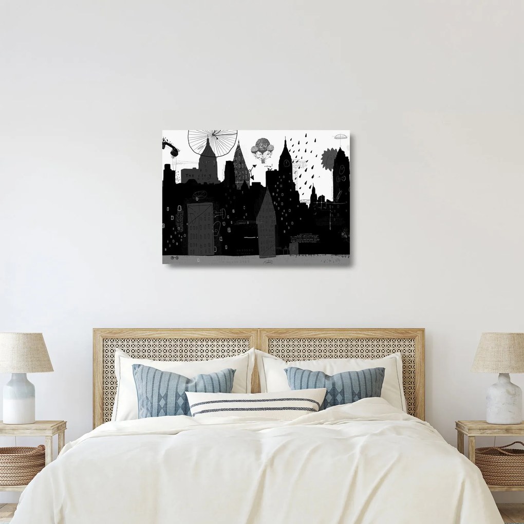 Kép - Város feliratokkal és mintákkal (üvegen) (70x50 cm)
