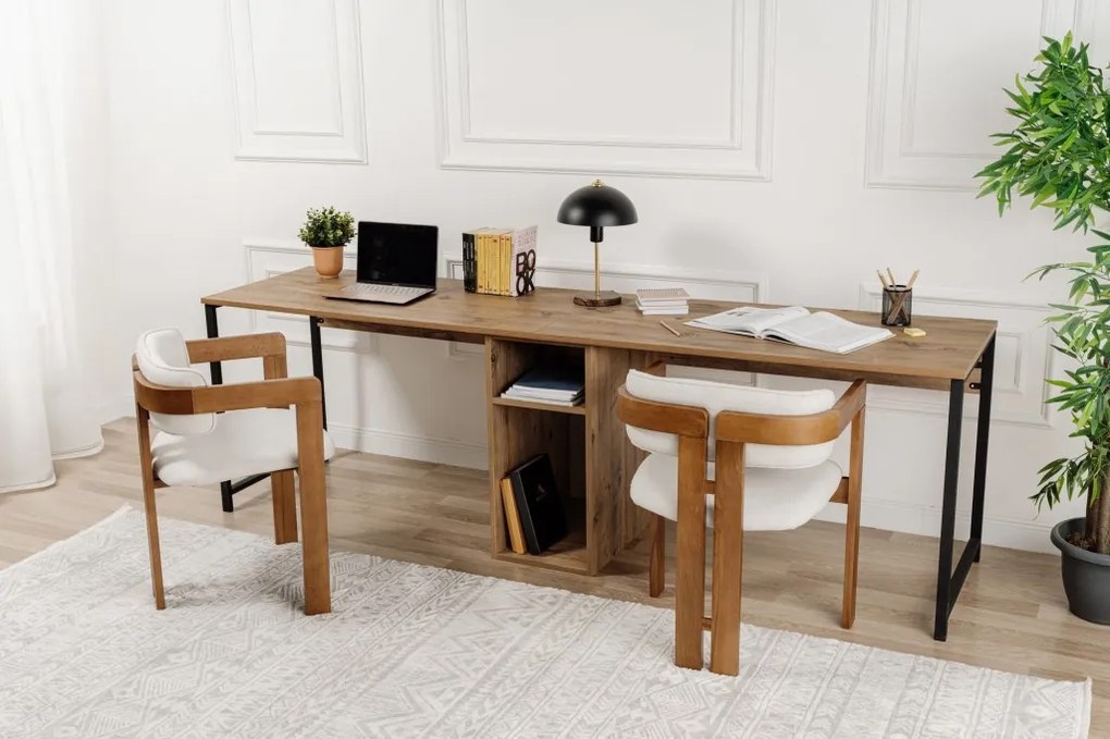 Twin Study Desk - atlanti fenyő/fekete íróasztal