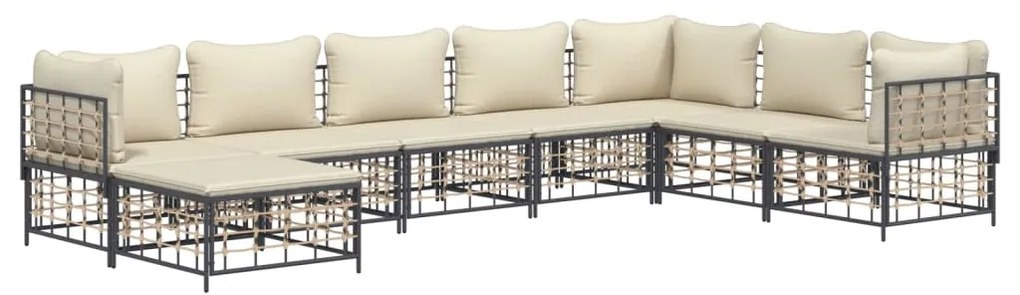 8 részes antracitszürke polyrattan kerti ülőgarnitúra párnákkal