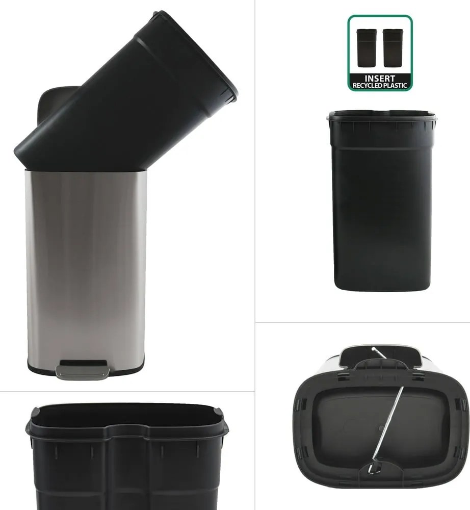 Matt ezüstszínű acél pedálos szemetes 50 l Akira – Spirella