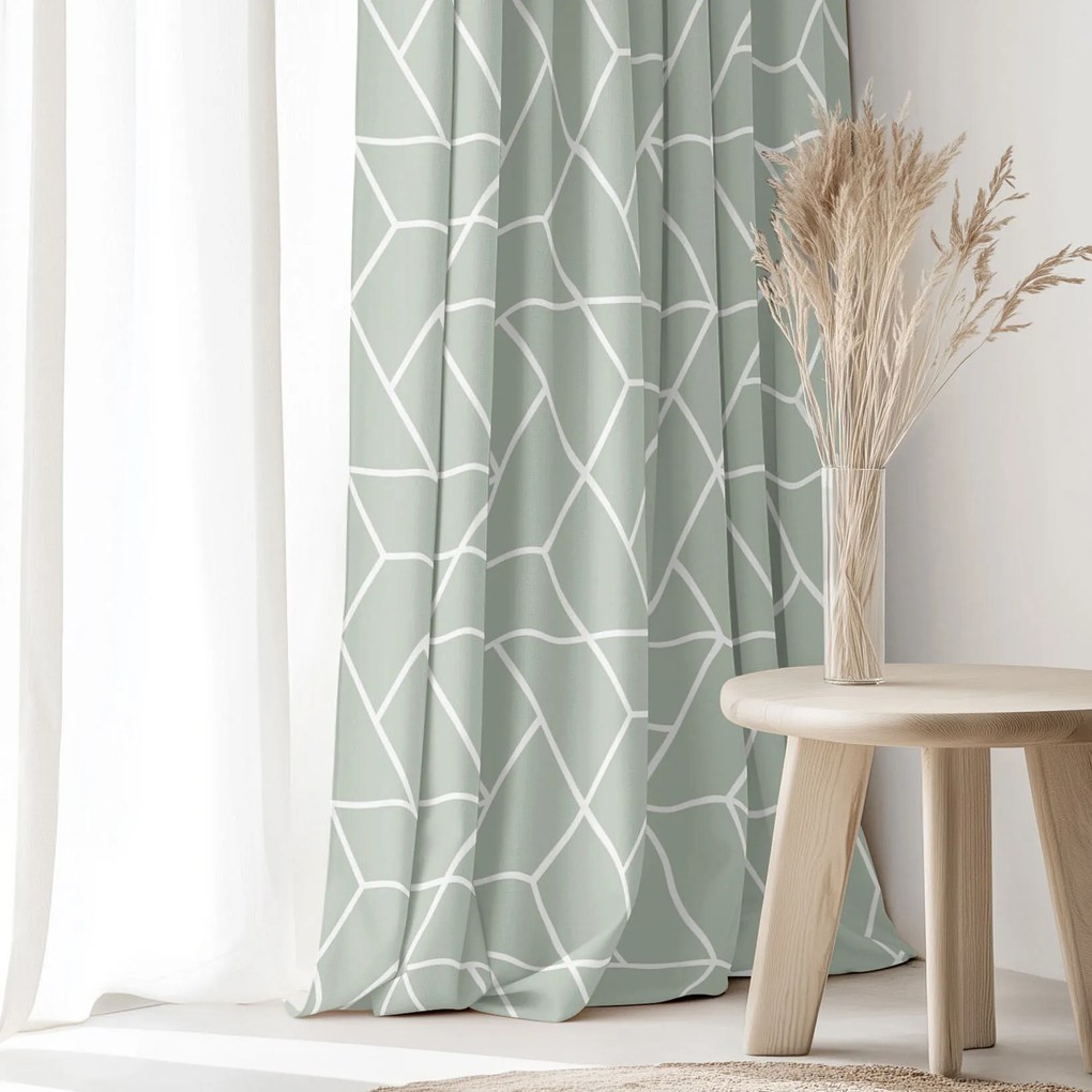 Goldea pamut függöny - mozaik minta, zsálya alapon 200x150 cm