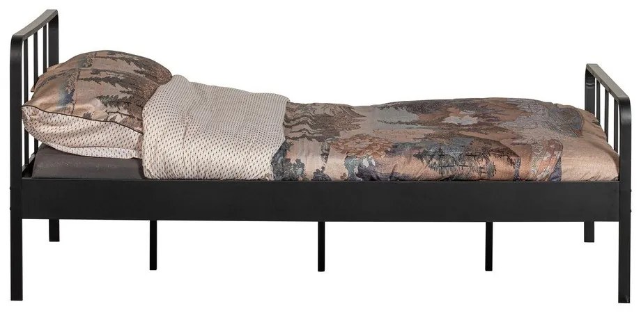 Fekete fém egyszemélyes ágy ágyráccsal 120x200 cm Mees – WOOOD