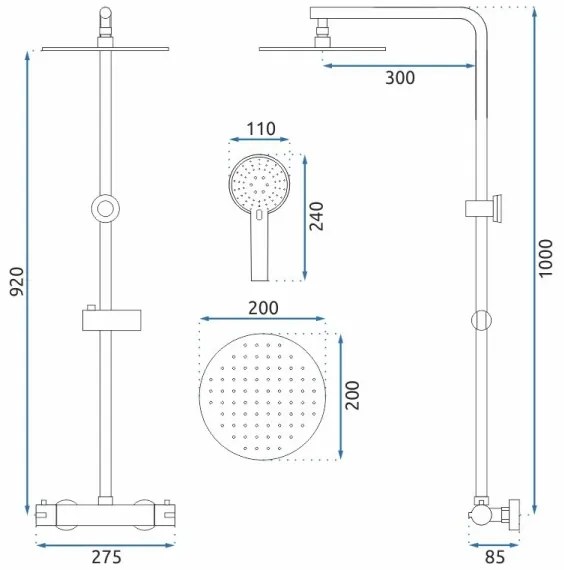 REA-P8804 - BLISS zuhanykészlet termosztátos csapteleppel, matt fekete