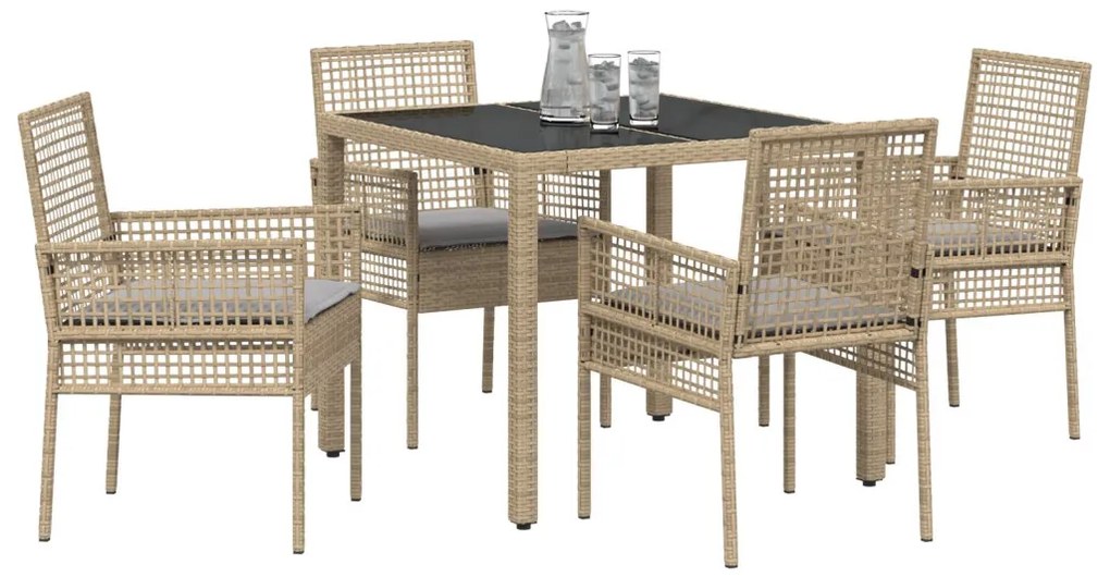 5 darabos kertibútor készlet párnákkal Bézs Poly Rattan
