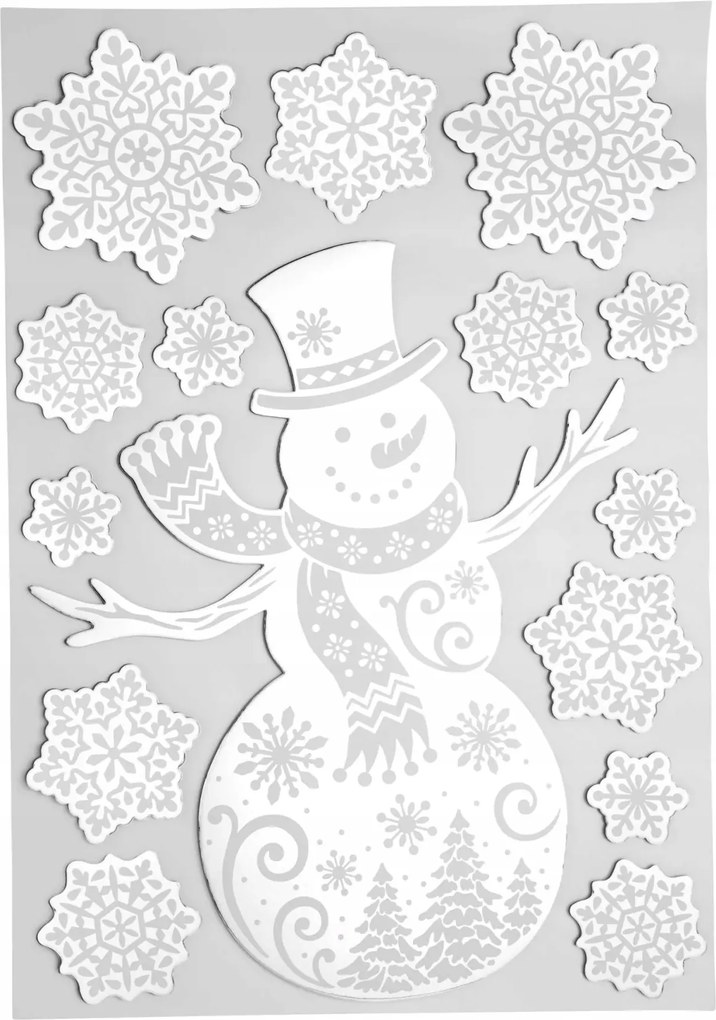 3D ablakmatrica szett Livarno Hóember/Hópelyhek ezüst ablakdísz
