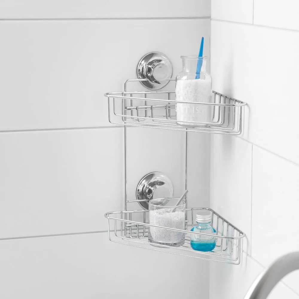 Ezüstszínű öntapadós fém fürdőszobai sarokpolc Bestlock Bath – Compactor