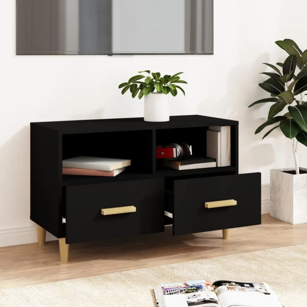 fekete szerelt fa TV-szekrény 80 x 36 x 50 cm