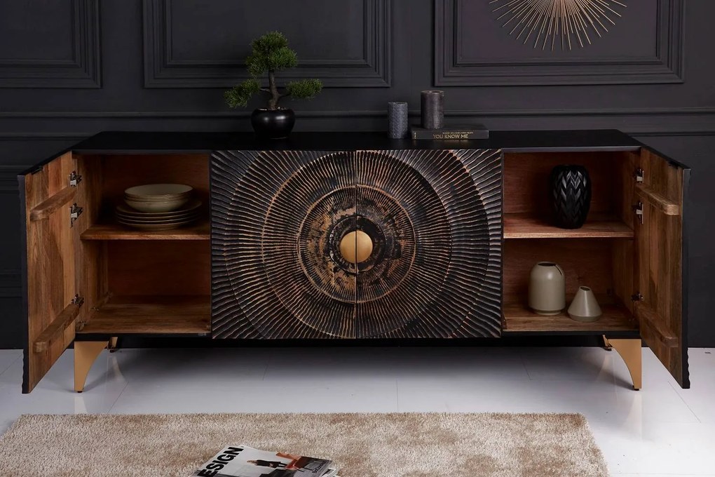 Design komód Venetia 177 cm fekete-arany