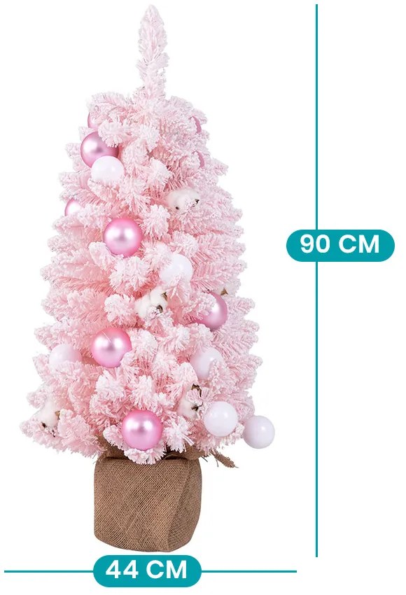 Havas műfenyő gömbökkel 90cm rózsaszín