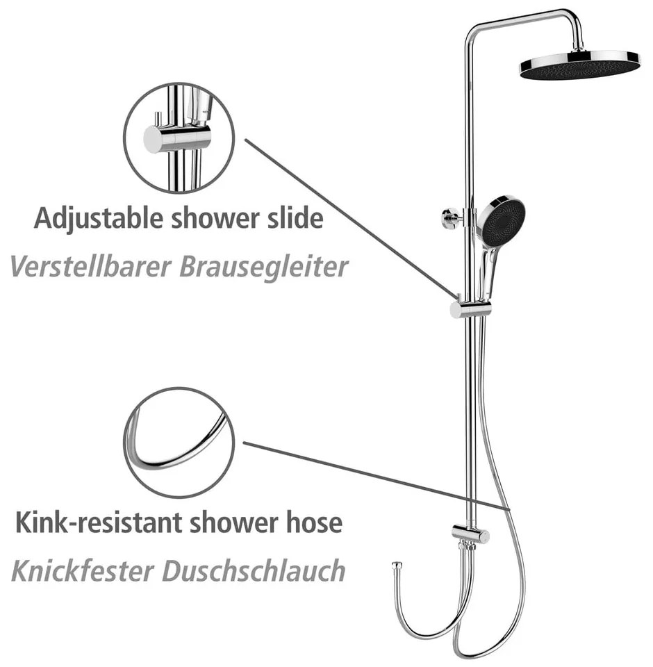 Fényes ezüstszínű rozsdamentes acél zuhanyszett 120 cm Soft Water – Wenko