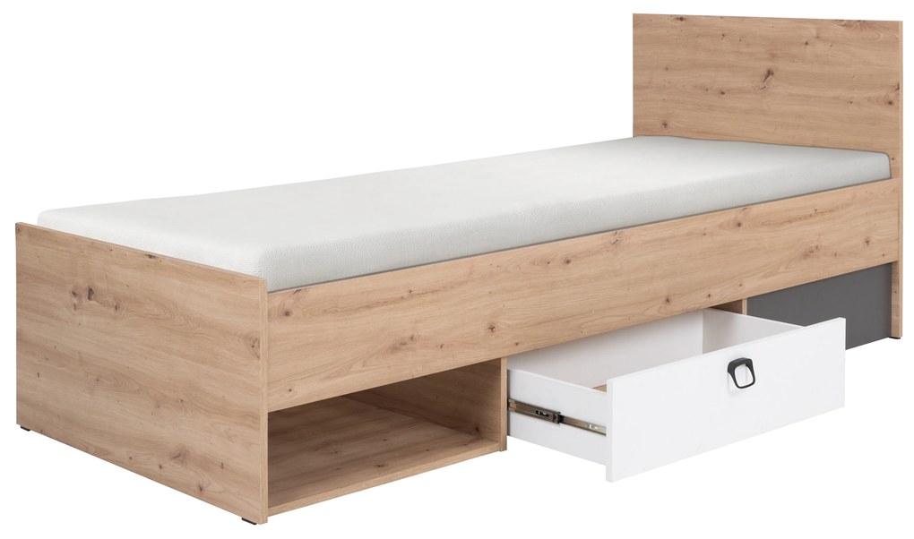 Egyszemélyes ágy 90x200 cm Kevyt 11 (artisan tölgy + fehér + grafit) (ágyráccsal). 1087395