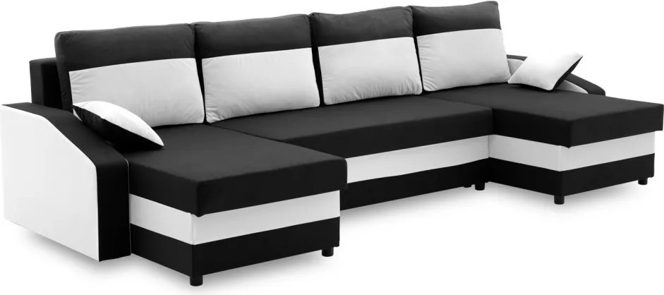 Sparta sarokkanapé, 1 ágyneműtartóval, szövet anyag, univerzális oldal, hab töltet, fekete - fehér