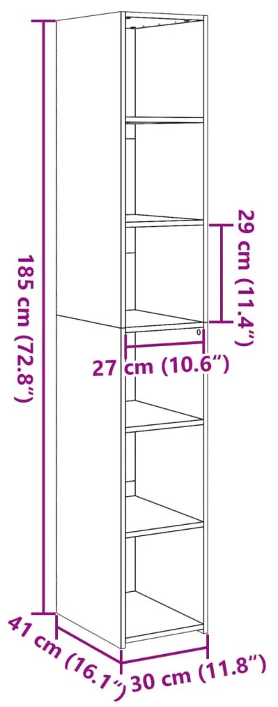 betonszürke szerelt fa magasszekrény 30 x 41 x 185 cm