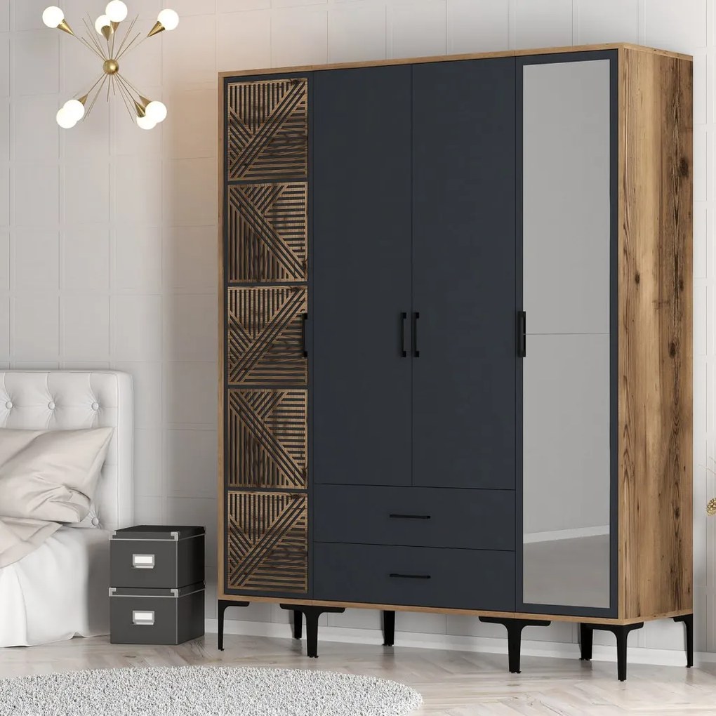 Kumsal gardróbszekrény, dió-antracit, 160 cm – TR845HCT5464