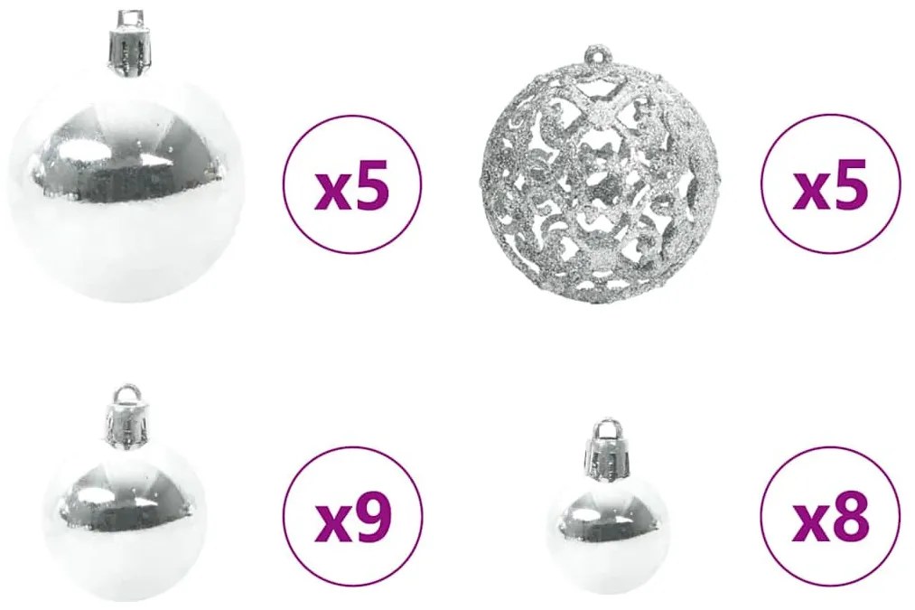 Műfenyő világítással és gömbökkel 150 LED-del Zöld 120 cm PET