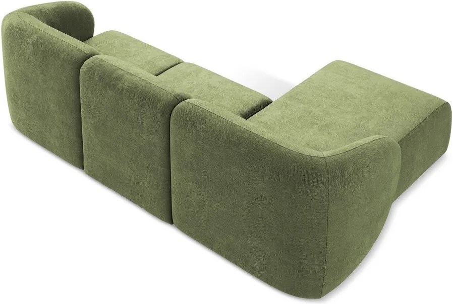 Zöld zsenília sarokkanapé (bal oldali-heverő résszel) Lani – Makamii