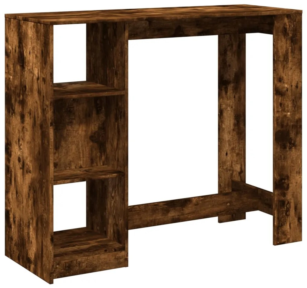füstös tölgy színű szerelt fa bárasztal polccal 124x46x103,5 cm
