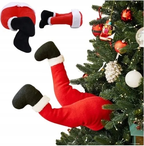 Mikulás manó lábak plüss karácsonyfa játék dekoráció