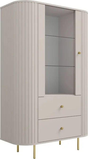 Lento vitrinszekrény 98 cm fiókokkal - homokbézs