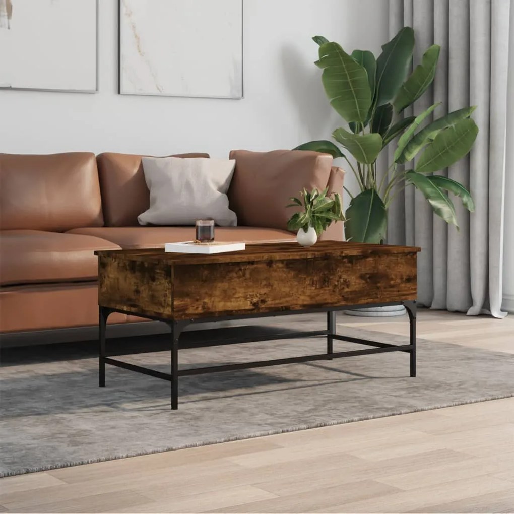 Füstös tölgy szerelt fa és fém dohányzóasztal 100 x 50 x 45 cm