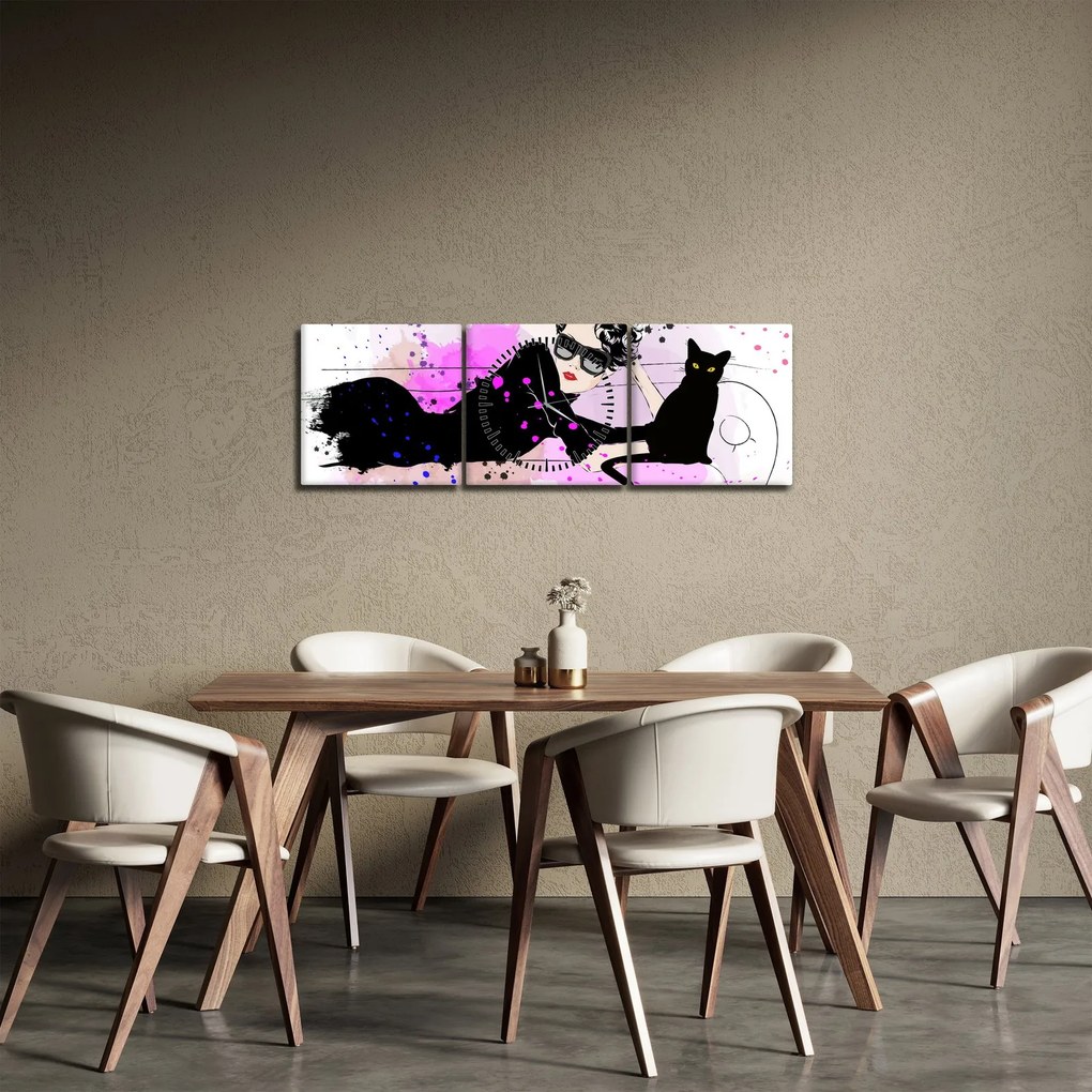 Kép - Nő egy fekete macskával (órával) (90x30 cm)
