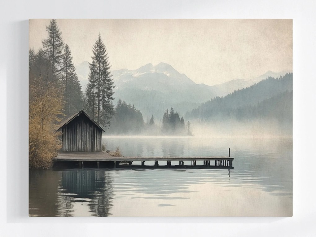 Vászonkép Canvas Tájkép Hegyek Erdő Tó Móló Kikötő 80x60