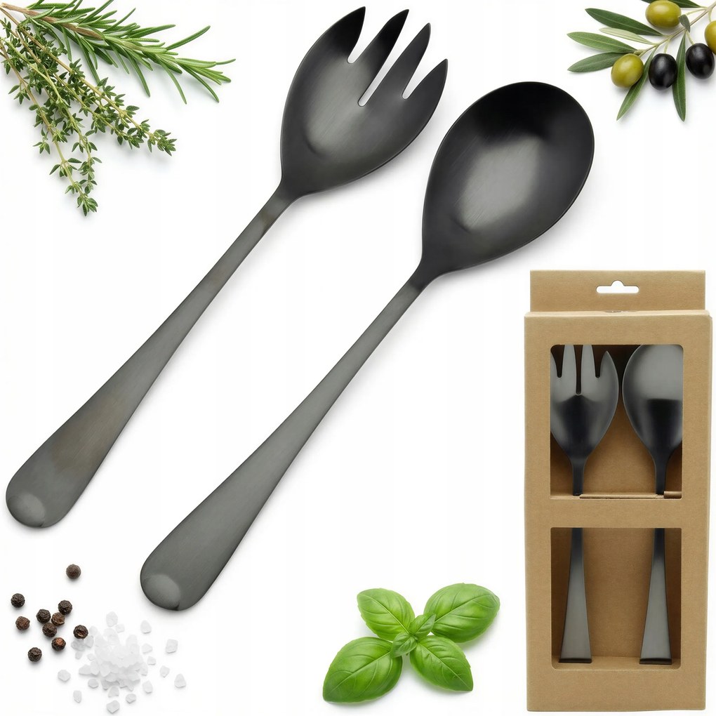 Kanál Hosszú Evőeszköz Saláta Villa Kanál Szett 2DB Fekete