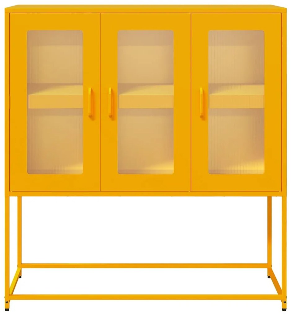 mustársárga hideghengerelt acél tálalószekrény 100,5x39x107 cm