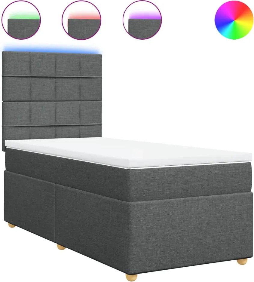 vidaXL sötétszürke szövet rugós ágy matraccal 80 x 200 cm
