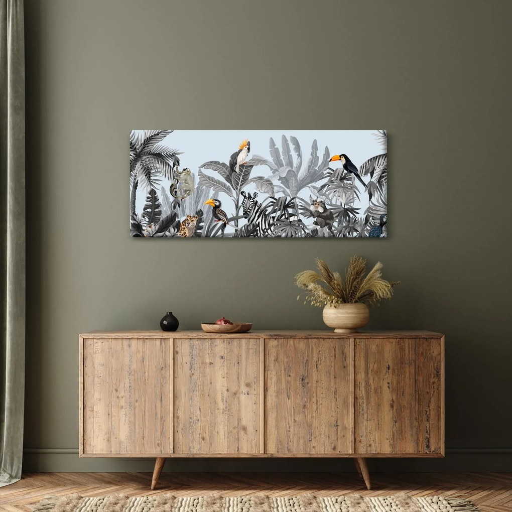 Állatok képe egy trópusi erdőben (120x50 cm)