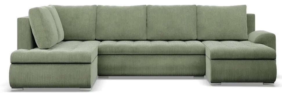 Tokio U sarokkanapé, 3 ágyneműtartóval, kordbársony, baloldali, zöld