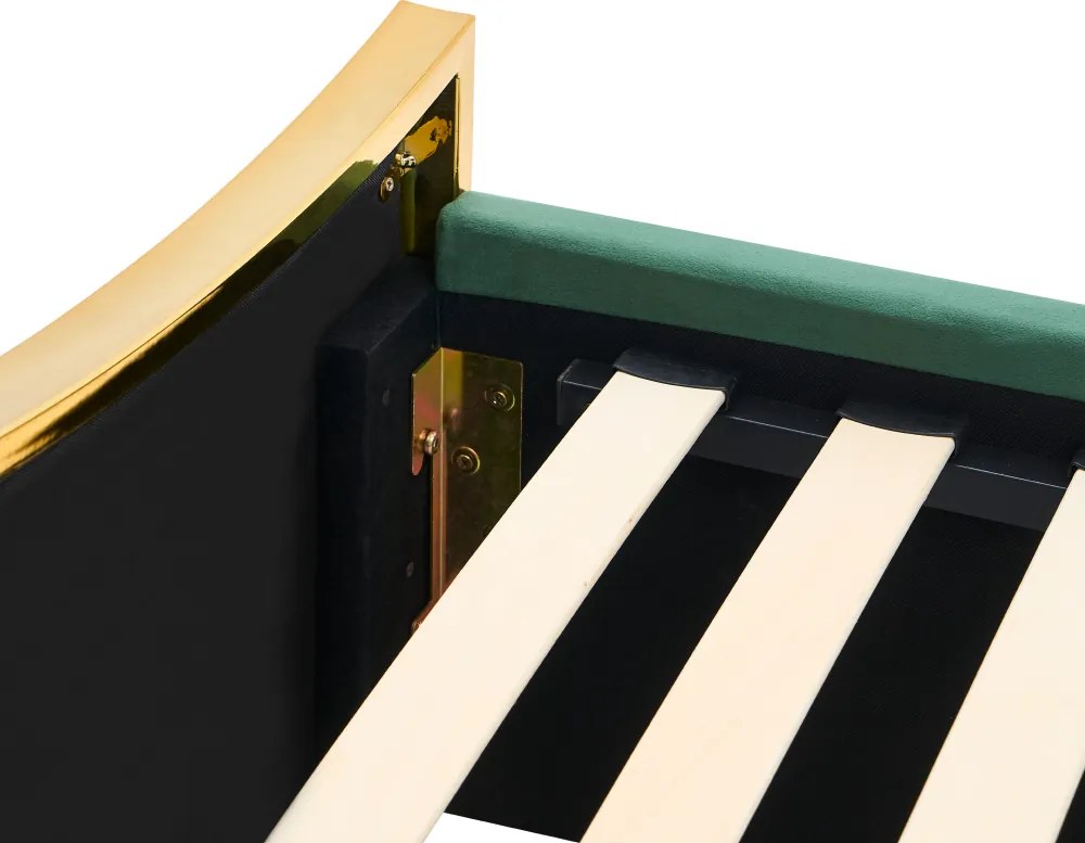 Ágy ráccsal, 160x200, zöld Velvet szövet/gold arany króm, GEORGIA