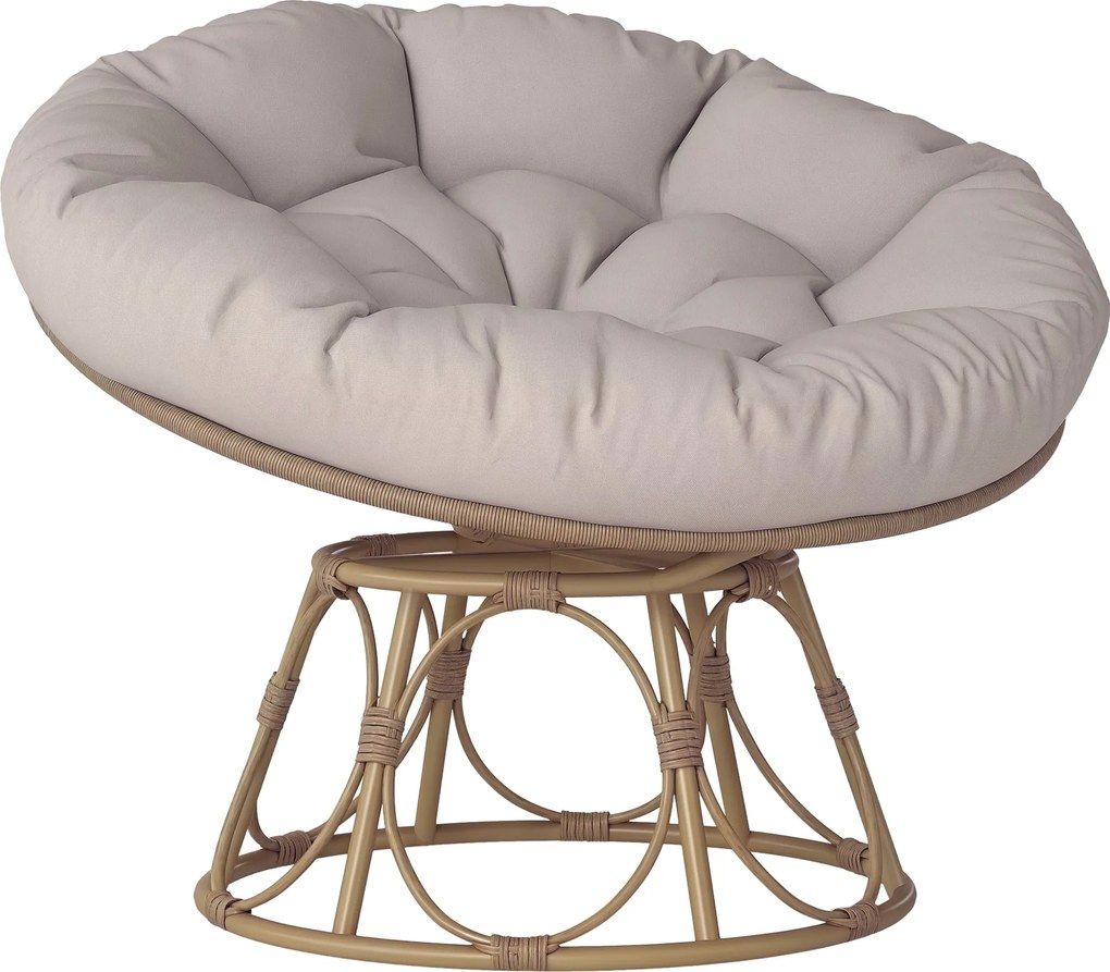Outsunny Papasan Szék Rattan 360° Forgatható Kosárszék Ülőpárnával 100 cm Átmérőjű Kerek Kültéri Rattan Forgatható Pihenőszék a Nappaliba, Kertbe, Erk