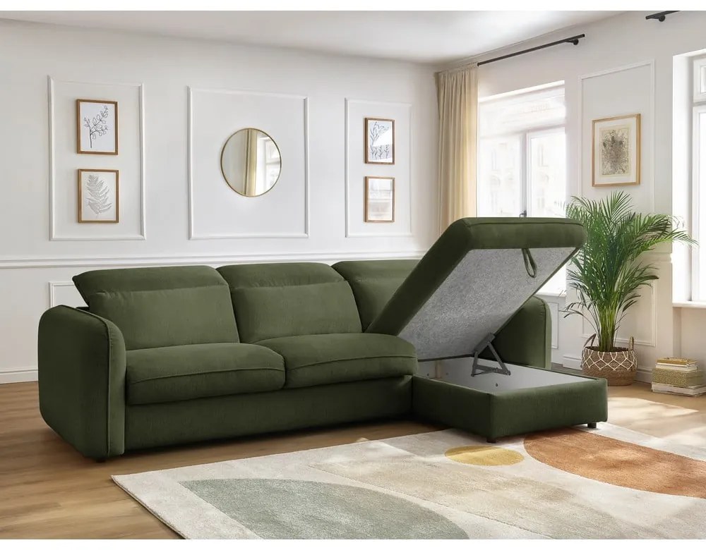 Zöld kinyitható sarokkanapé (variálható) Achille – Bobochic Paris
