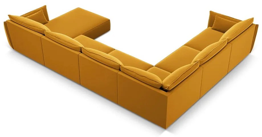 Mustársárga bársony sarokkanapé (bal oldali-U alakú) Vanda – Mazzini Sofas