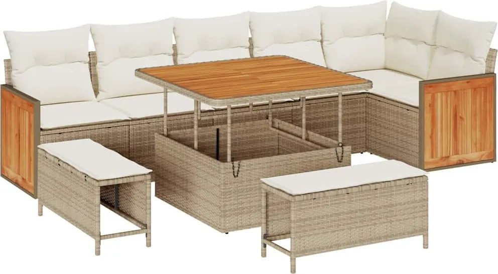 vidaXL Kerti Kanapé Szett párnával 11 pcs Beige és krém polirattan