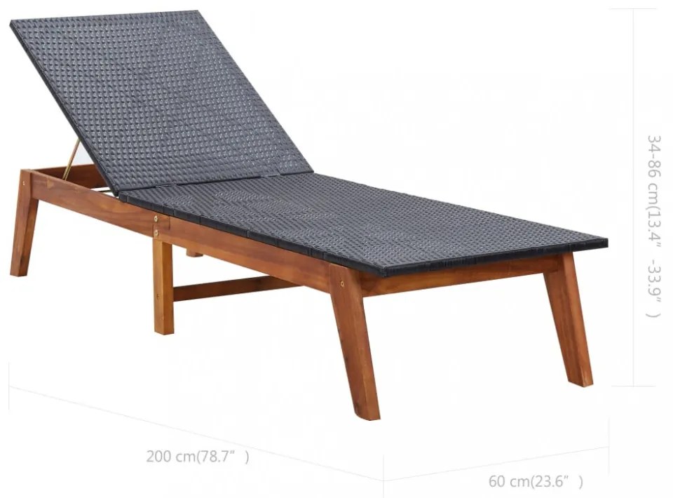 polyrattan és tömör akácfa napozóágy párnával