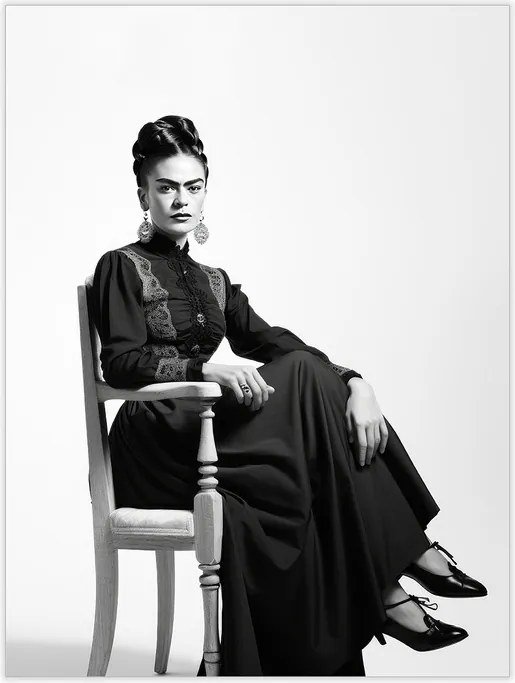 Frida Kahlo Portré Poszter 30x40cm Fekete-fehér Szürke #346