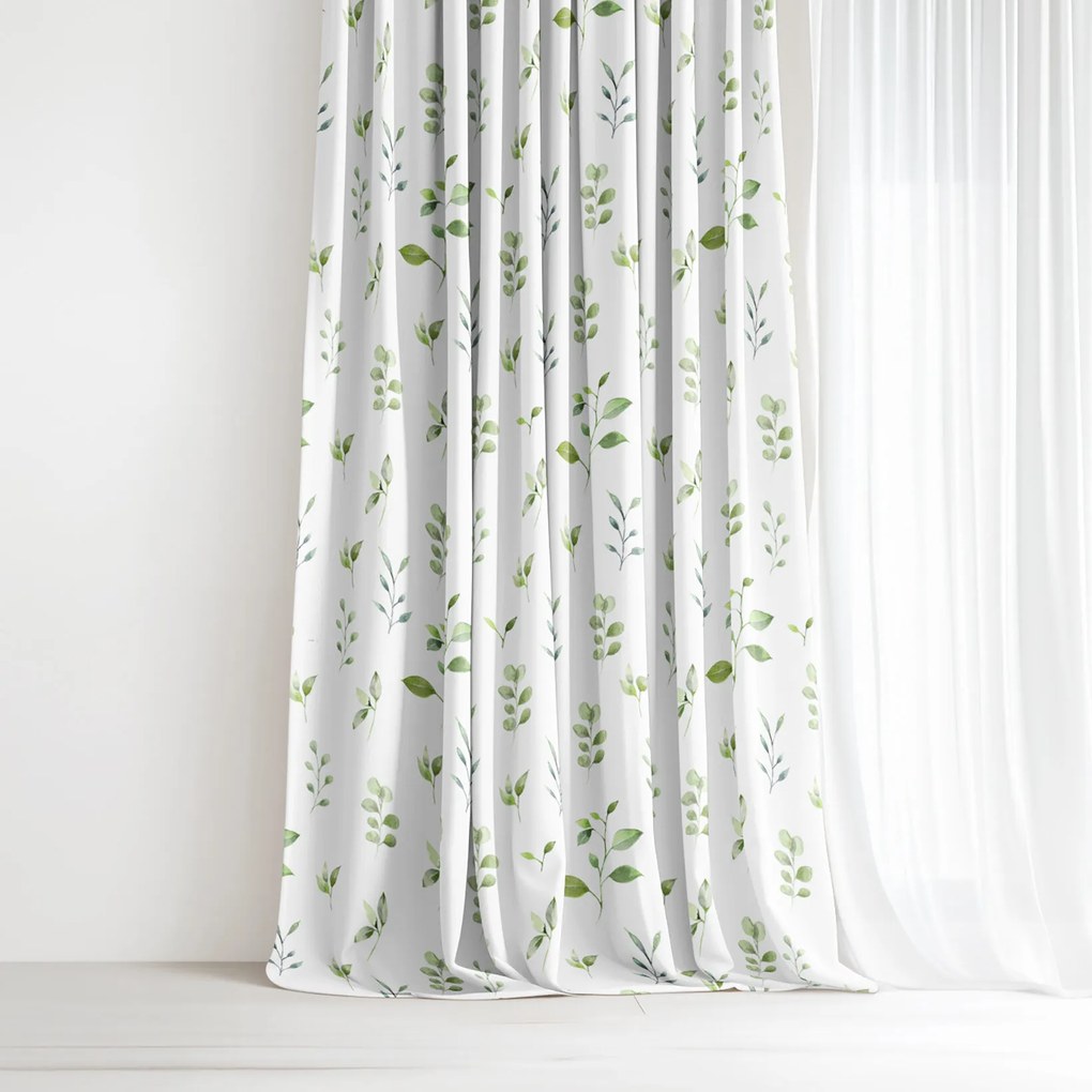 Goldea dekoratív drapéria - eukaliptusz levelek 280x150 cm